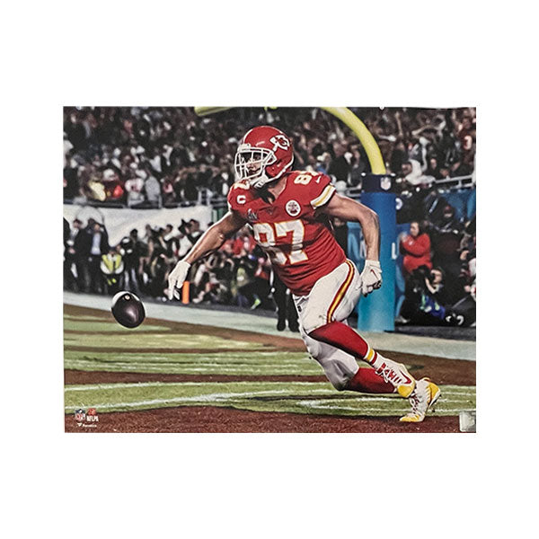 Travis Kelce in End Zone Unsigned Horizontal 16x20 Photo